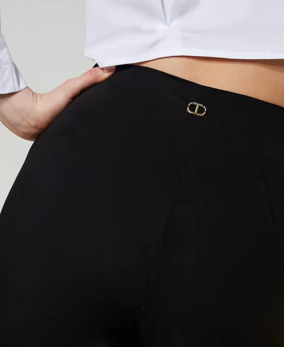 TWINSET Milano Pantaloni Wide Leg In Popeline Stretch Nero Shop