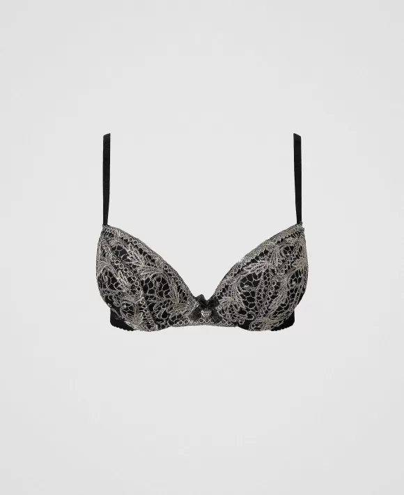 TWINSET Milano Reggiseno Push-Up In Tulle Ricamato Nero Hot