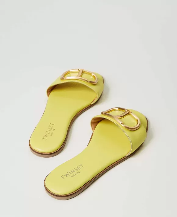 TWINSET Milano Sandali Slide In Pelle Con Oval T Giallo Discount