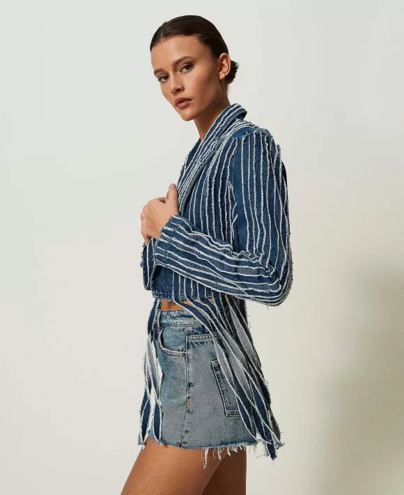 TWINSET Milano Shorts In Jeans Sfrangiati Blu Sale