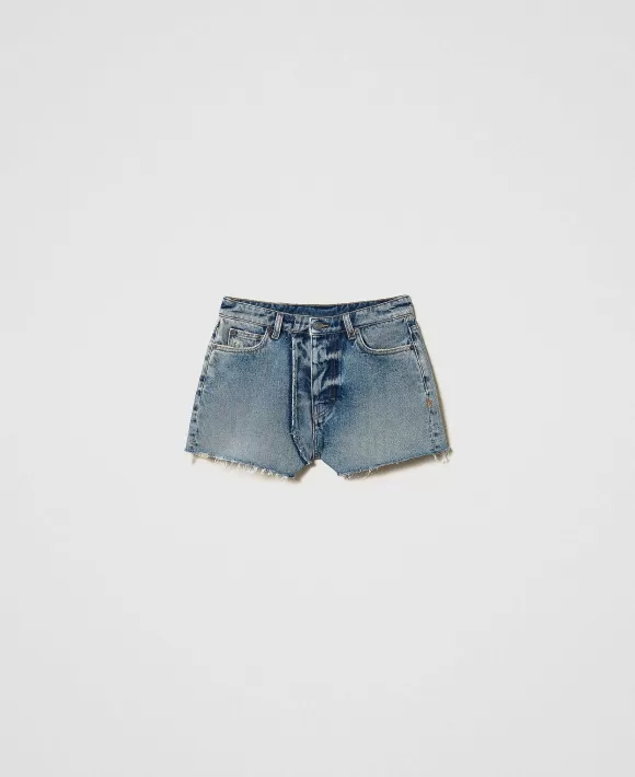 TWINSET Milano Shorts In Jeans Sfrangiati Blu Sale
