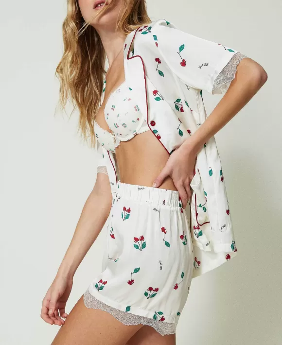 TWINSET Milano Shorts In Raso Con Stampa Ciliegie Bianco Best