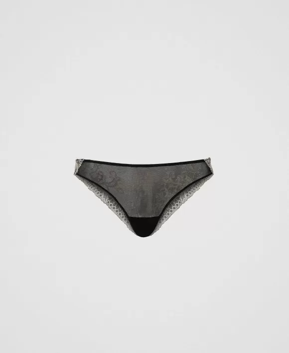 TWINSET Milano Slip Brasiliana In Tulle Ricamato Nero Fashion