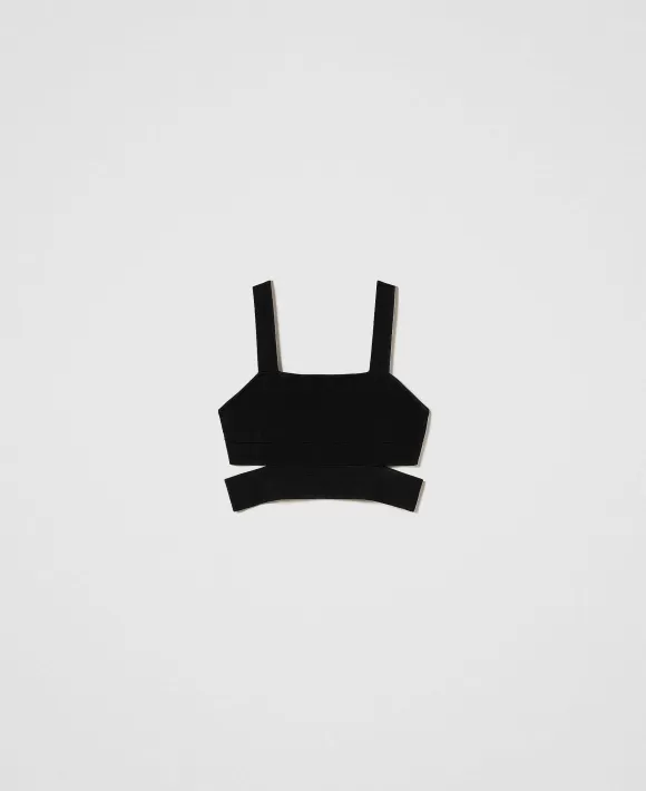 TWINSET Milano Top Cropped In Maglia Con Cut-Out Nero Discount
