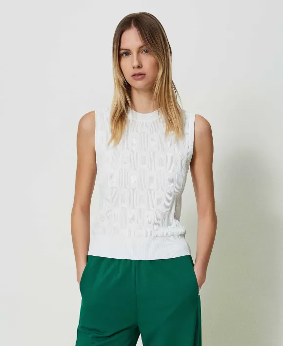 TWINSET Milano Top In Maglia Con Motivo Geometrico Bianco Online