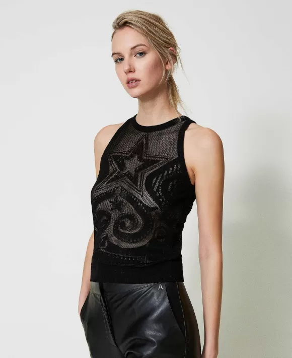 TWINSET Milano Top Jacquard Con Stella Nero Sale