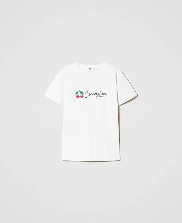 TWINSET Milano T-Shirt Con Stampa Ciliegia Bianco Clearance